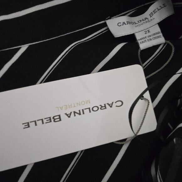 Carolina Belle Black and White Striped Button‎ Down Shirt Plus Size 2X New - Picture 5 of 5